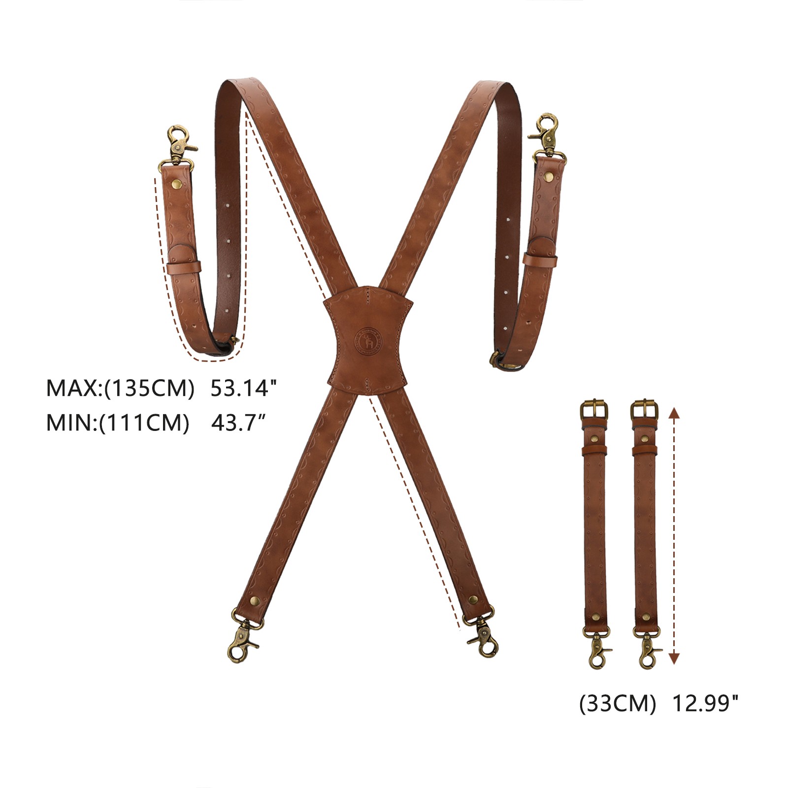 Vintage Leather X-Back Men Suspenders – Adjustable Heavy Duty Metal Hooks Casual