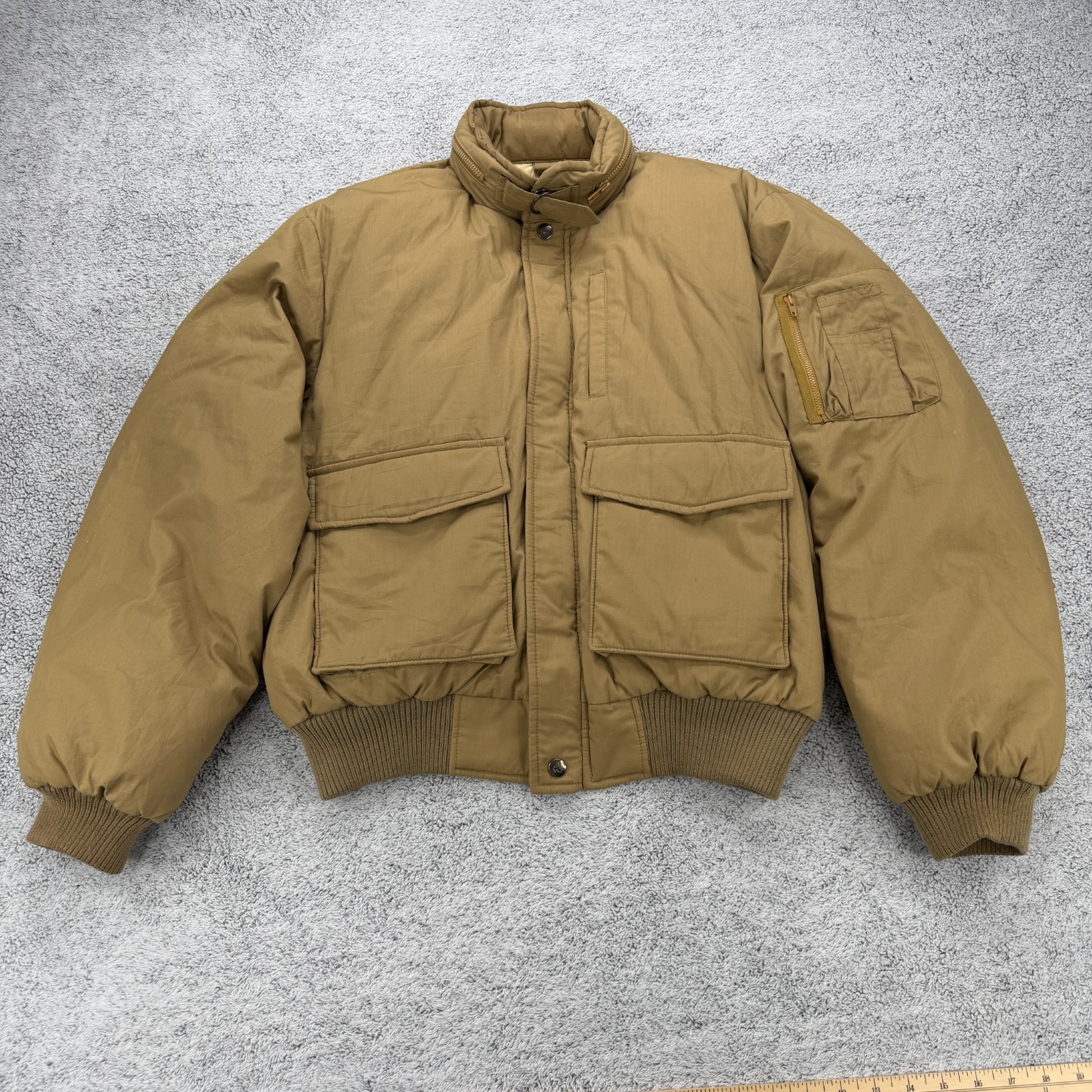 Vintage Camel Aircrews Only Jacket Mens Large Down Puffer Bomber Hooded Aviator