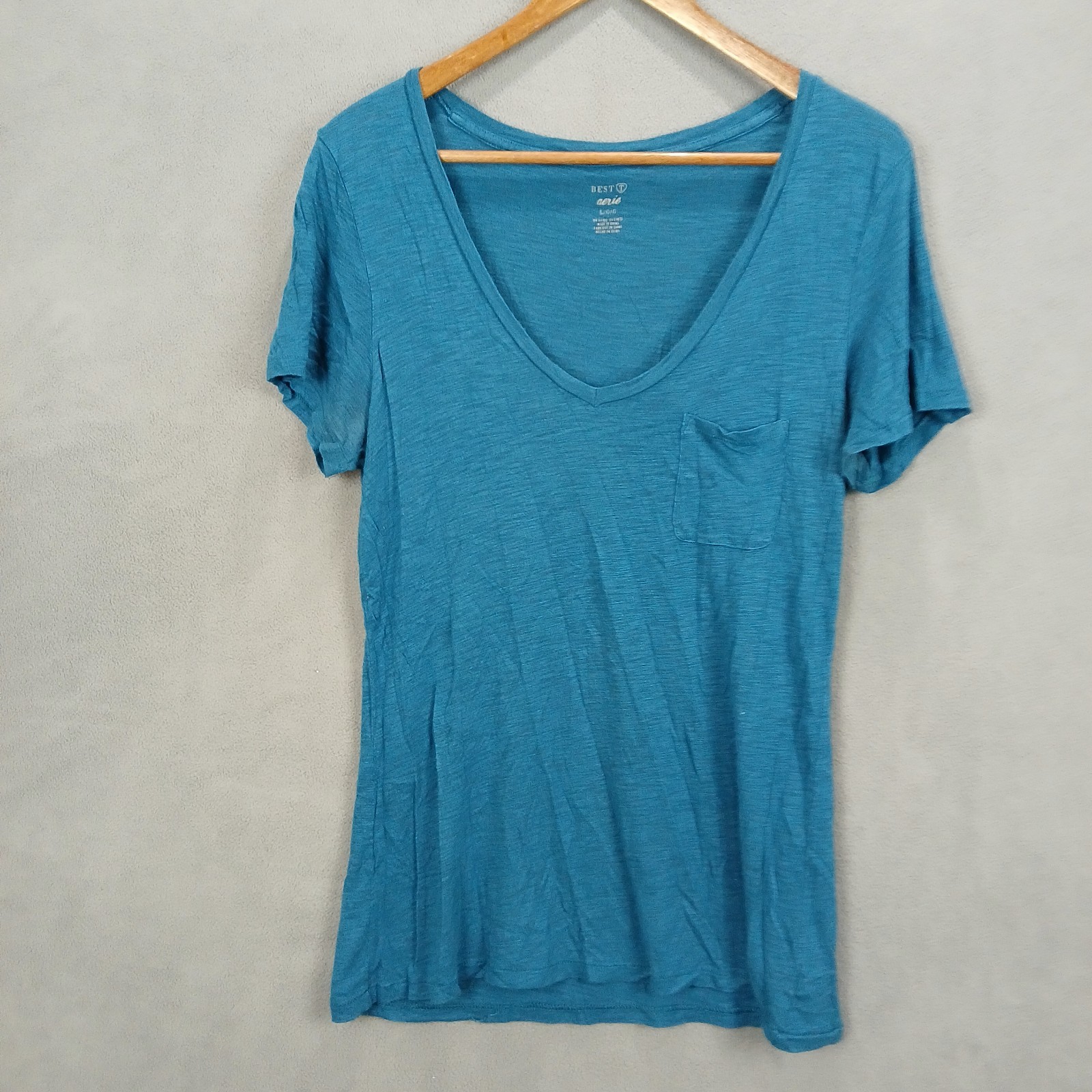 Aerie Best T Shirt Womens Large Dark Teal Comforter Plunge V Neck Casual Wear