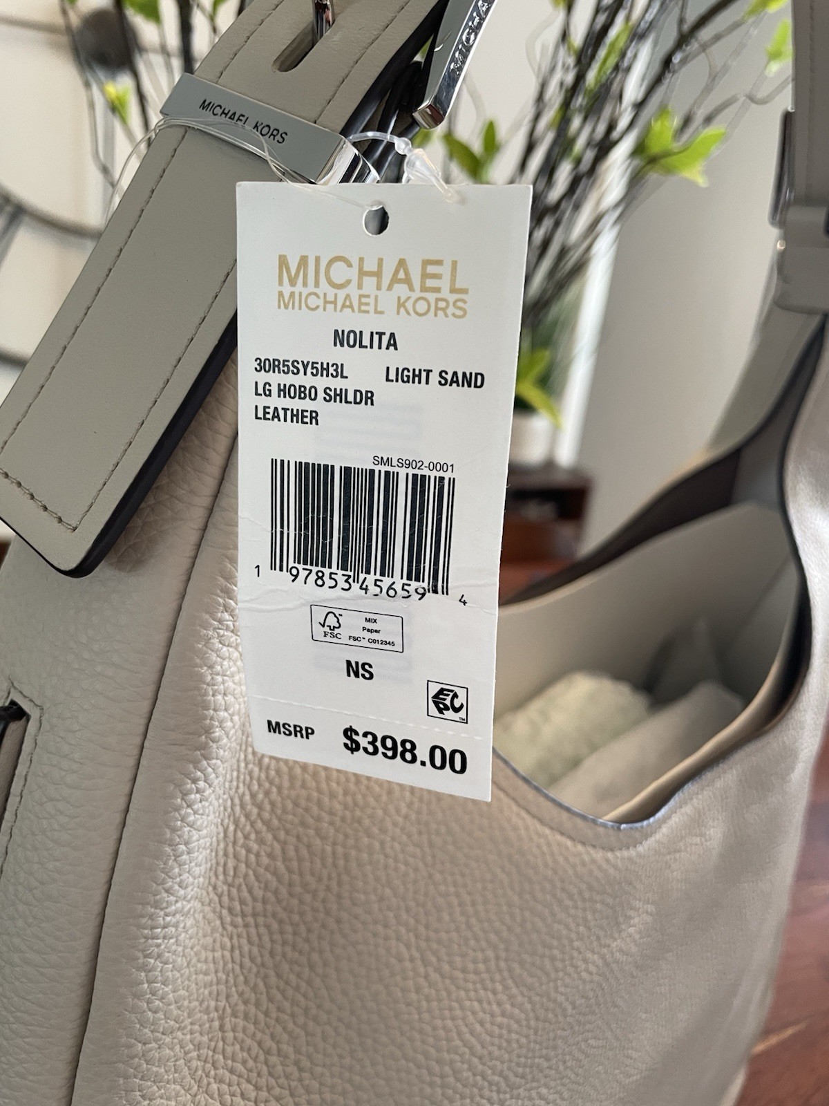 Michael Kors Nolita Large Leather Hobo Shoulder Bag in Light Sand NWT