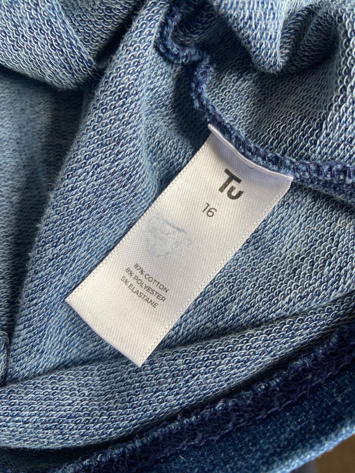 Tu Denim Look Tunic Top | Blue French Terry Lightweight Sweatshirt | Size 16