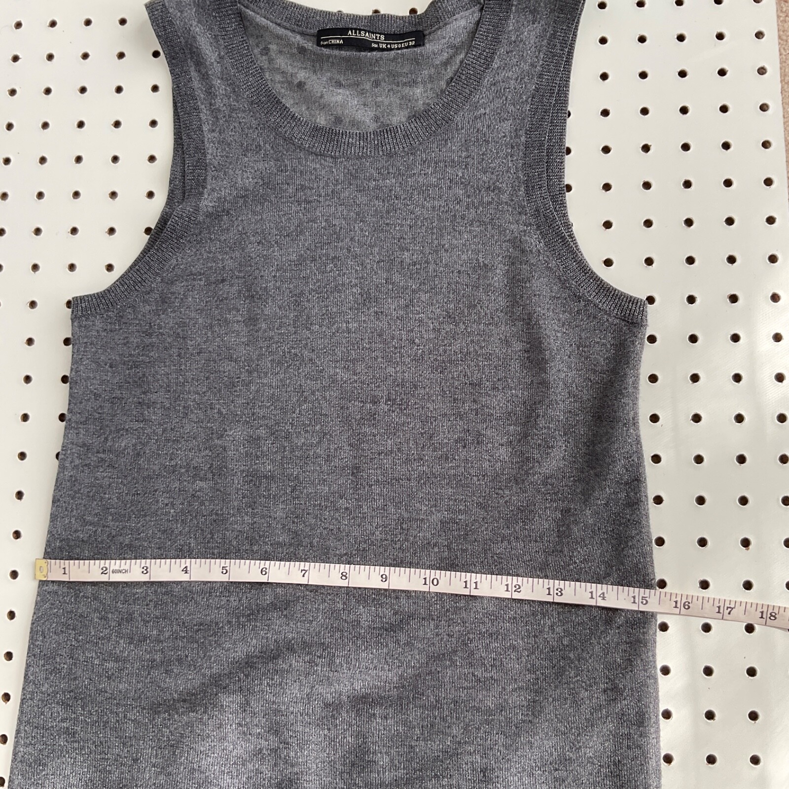 ALLSAINTS Sheer Metallic Womens Tunic Top Size 0 Silver Gray Knit Sleeveless