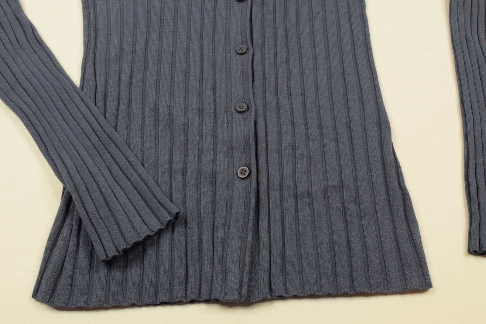 Open Edit Blue Shadow Ribbed Button-Up Long Sleeve Tunic Sweater Womens S