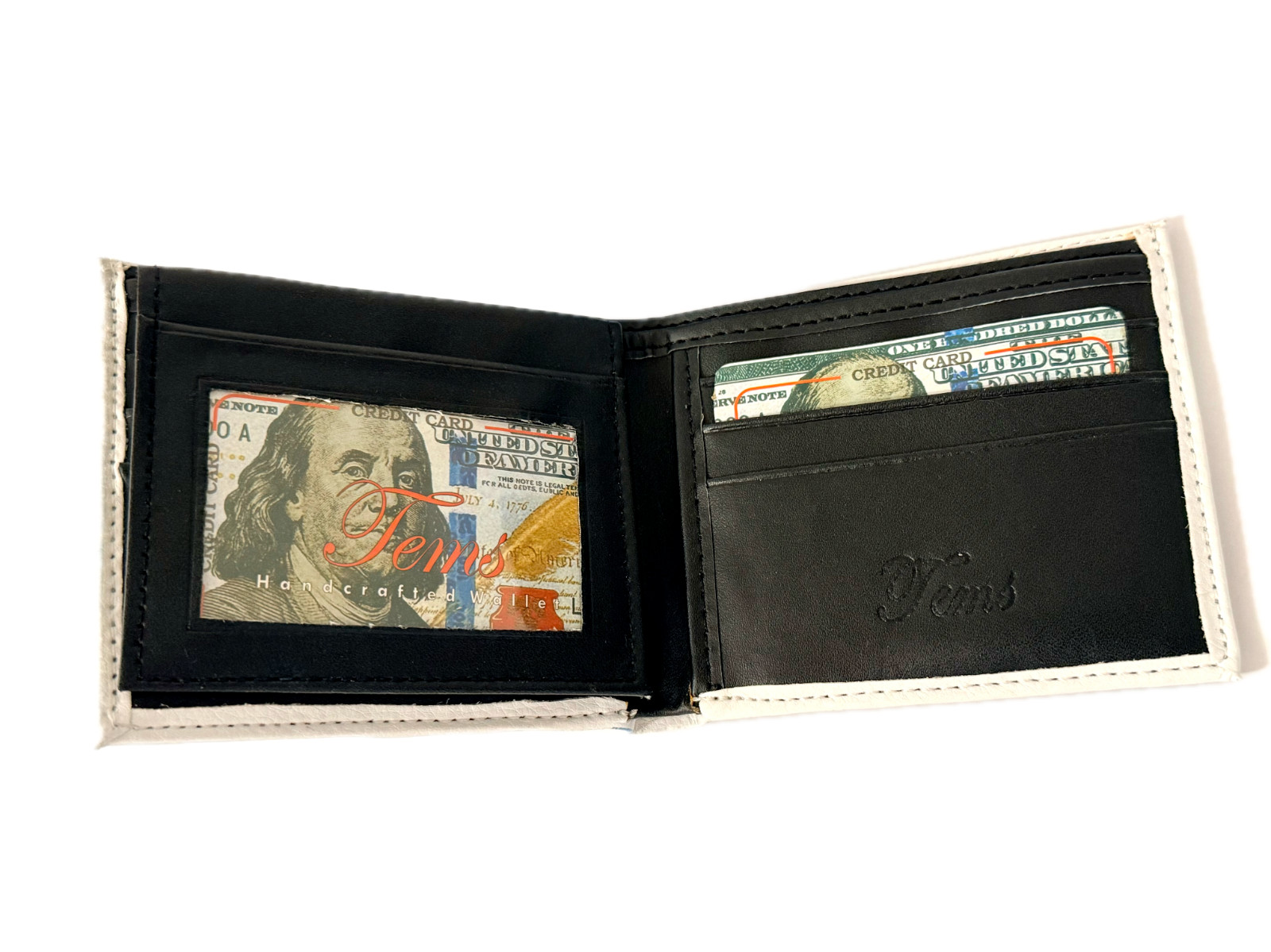 Tems Men’s Wallet $100 Dollar Bill Vegan Leather Bifold Flip ID WLT-107