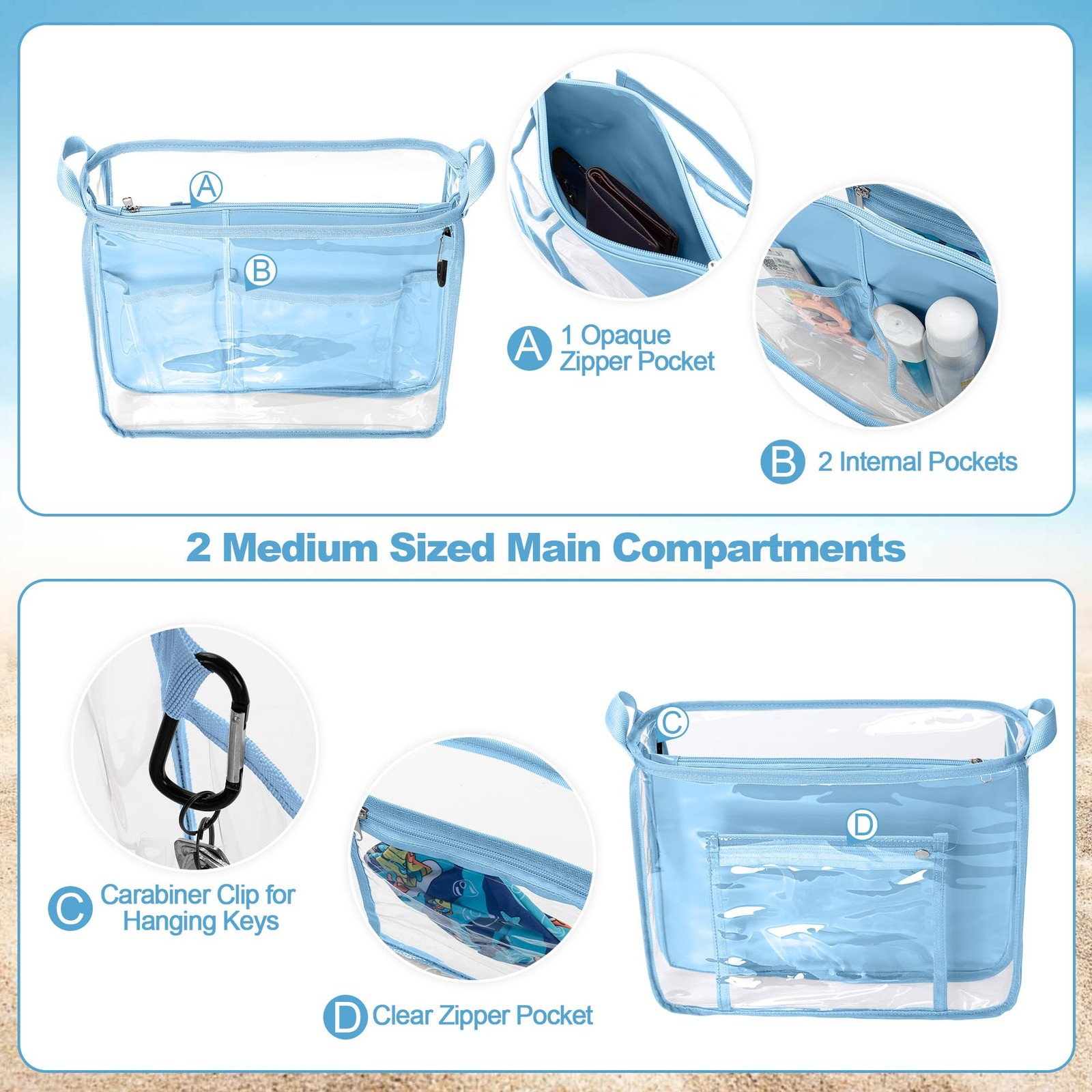 Beach Bag Organizer Insert (12.4in x 10.2in x 4.3in) Compatible with Bogg Bag…