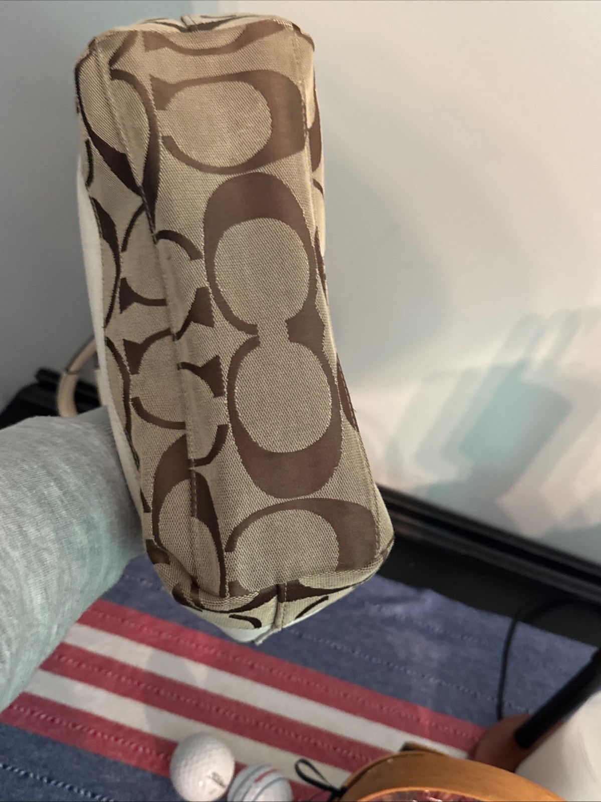 COACH PURSE Cream & Brown Monogram Canvas & Leather