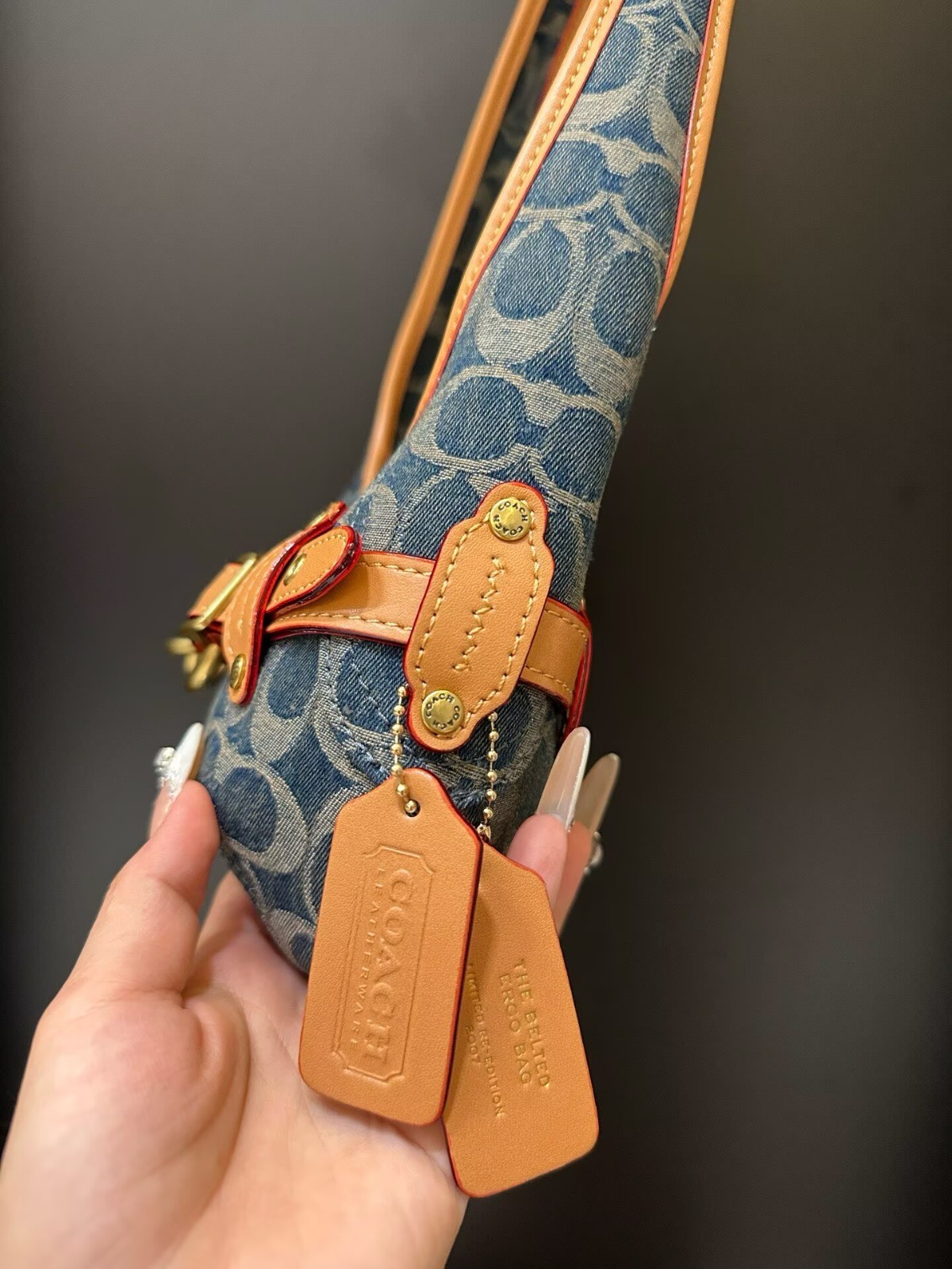 NEW Coach Belted Ergo Shoulder Bag 26 Signature Regenerative Cotton Denim CEN94