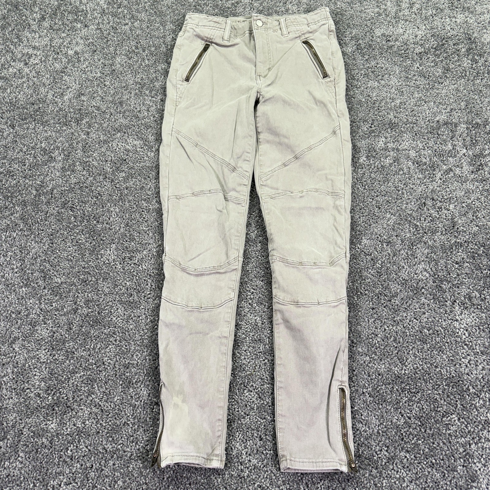 American Eagle Jeans Womens 8 Beige Pink Super Hi Rise Jegging Ankle Zip Stretch