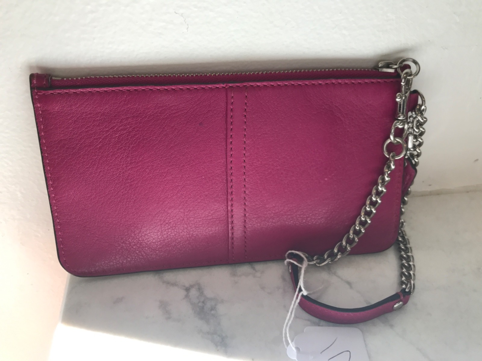 COACH Madison Leather Chain Wristlet Magenta / Silver Horse and Carriage Logo