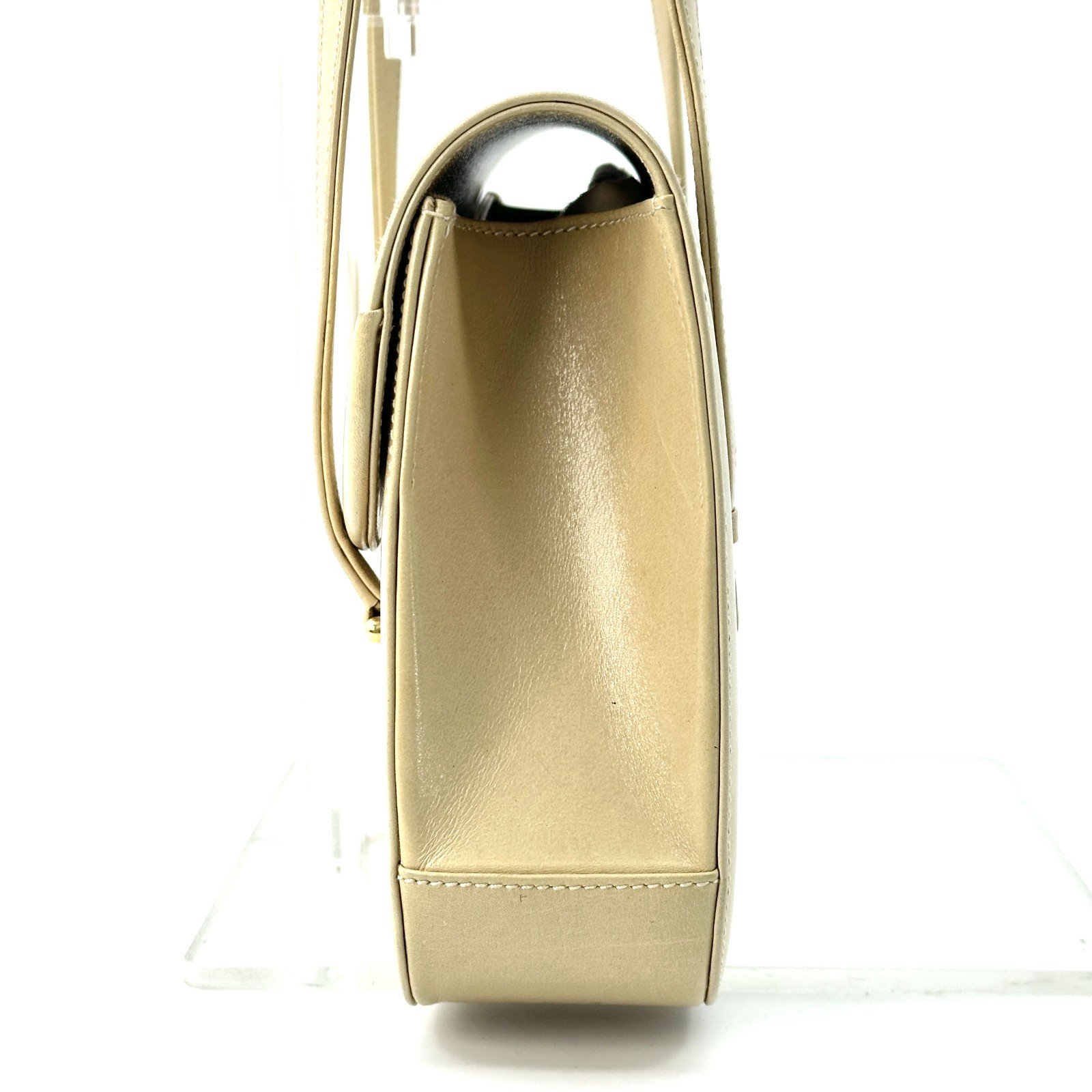 Vintage Gucci Interlocking Hand Bag Leather Beige White Auth