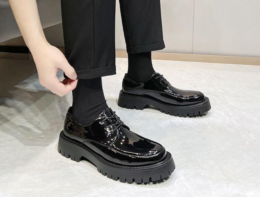 Men’s Shiny Leather Platform Dress Lace Up Business Wedding Shoes Fashion Party