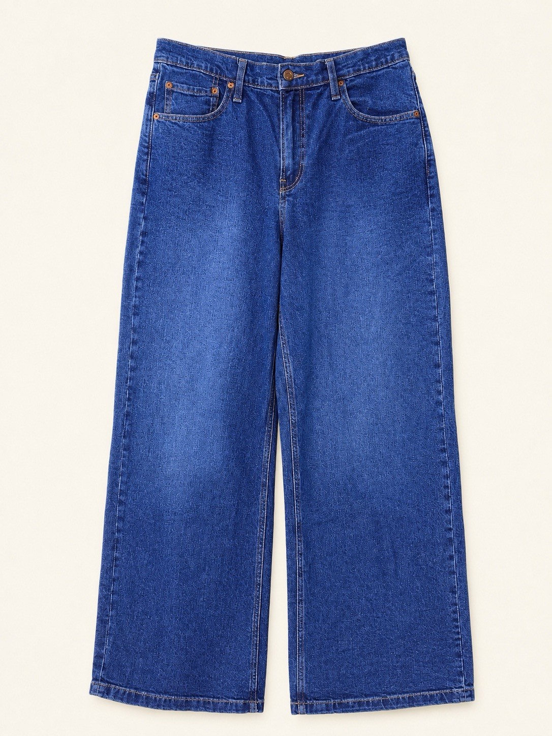 Gap 12 Tall Long Denim Blue Jeans Wide Straight Leg Slash Pockets Elastic Waist