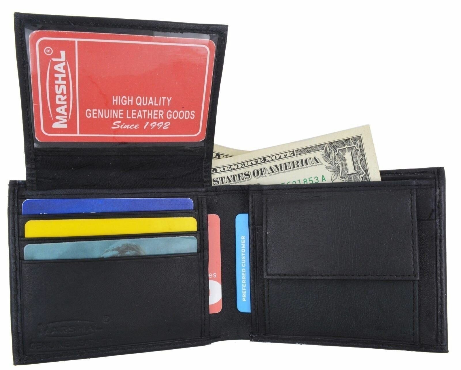 Mens Bifold Genuine Leather Wallet Secure Multi Pocket Zipper Coins Billfold