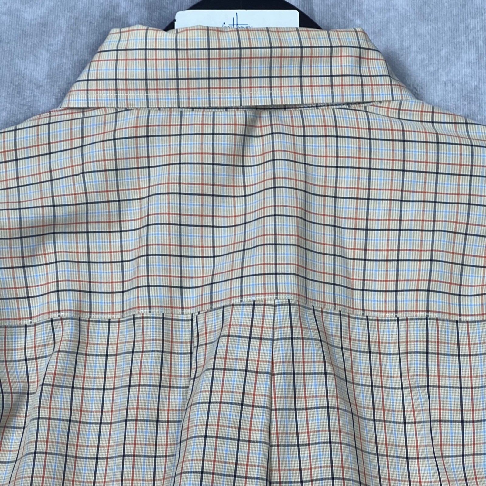 Enro Mens XXL Non-Iron Poplin Button Down Shirt Plaid Combed Cotton Tan Blue