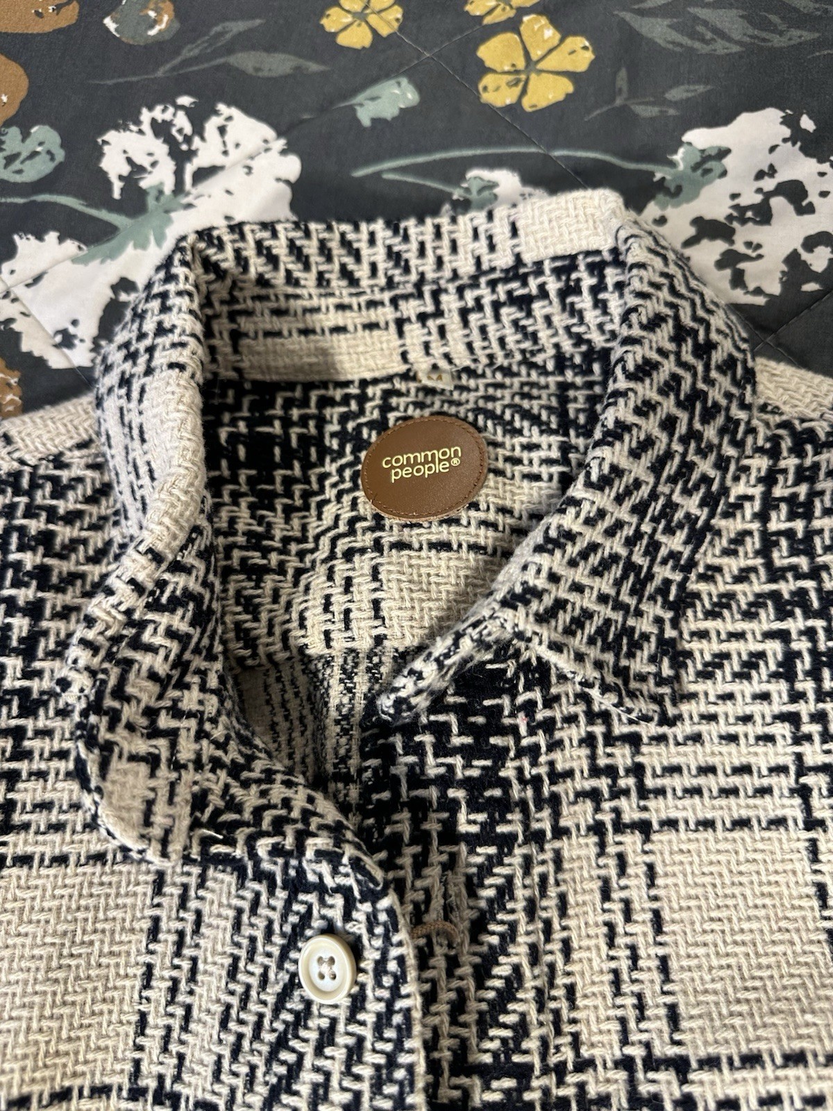 Common People Men’s Size Medium Granby Camp Shirt Black/ Brown Windowpane New