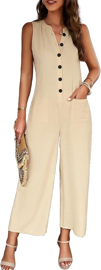 Women’s Summer Sleeveless Smocked Wide Leg One Piece Jumpsuit NWT – Small