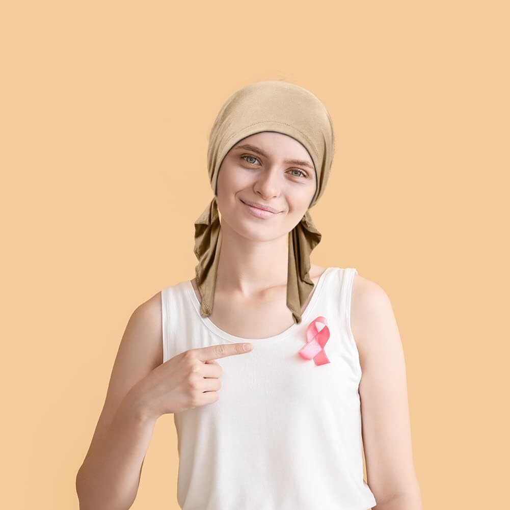 4 Pieces Soft Cotton Chemo Headwear for Women, Stretch Pre-Tied Style-1