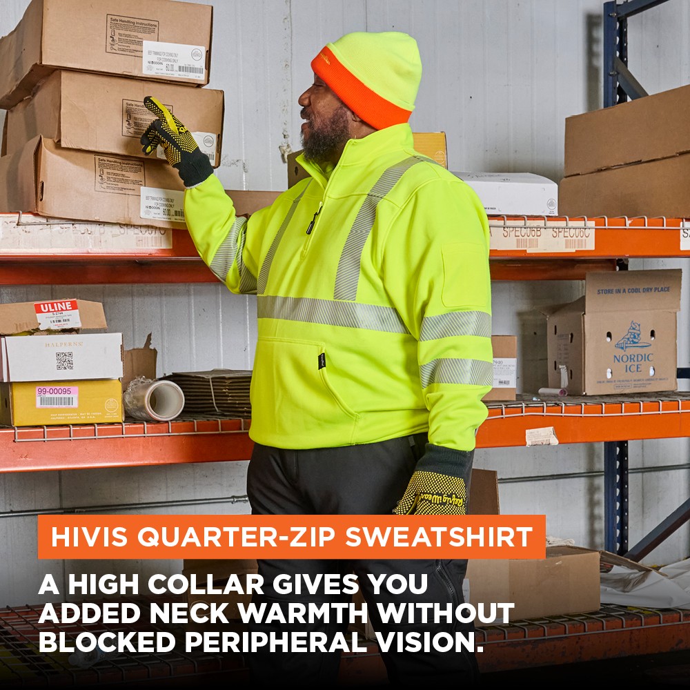 RefrigiWear HiVis Quarter-Zip Sweatshirt – High Visibility Safety Pullover with