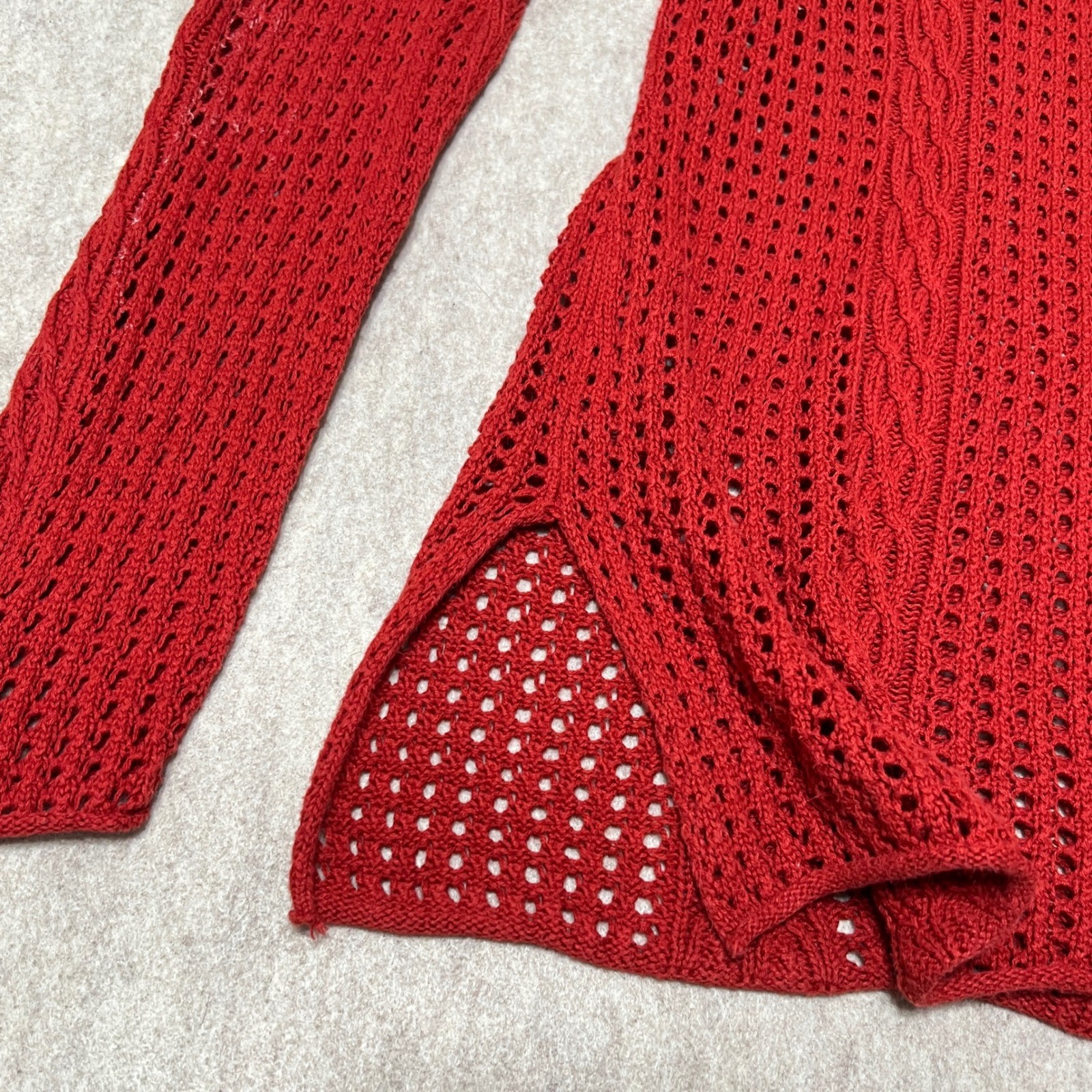 Jeanne Pierre Open Knit Cable Pointelle Cotton Sweater Rust Orange Red – Medium