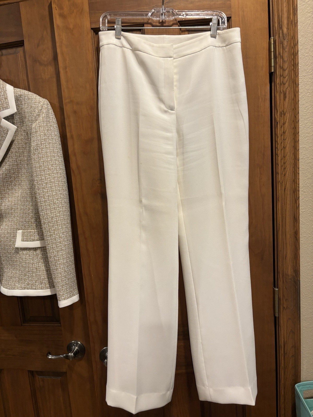 Tahari Arthur S Levine Sz 10 Pant Suit Tan Ivory Tweed Blazer 2 Pc Set Wide Leg