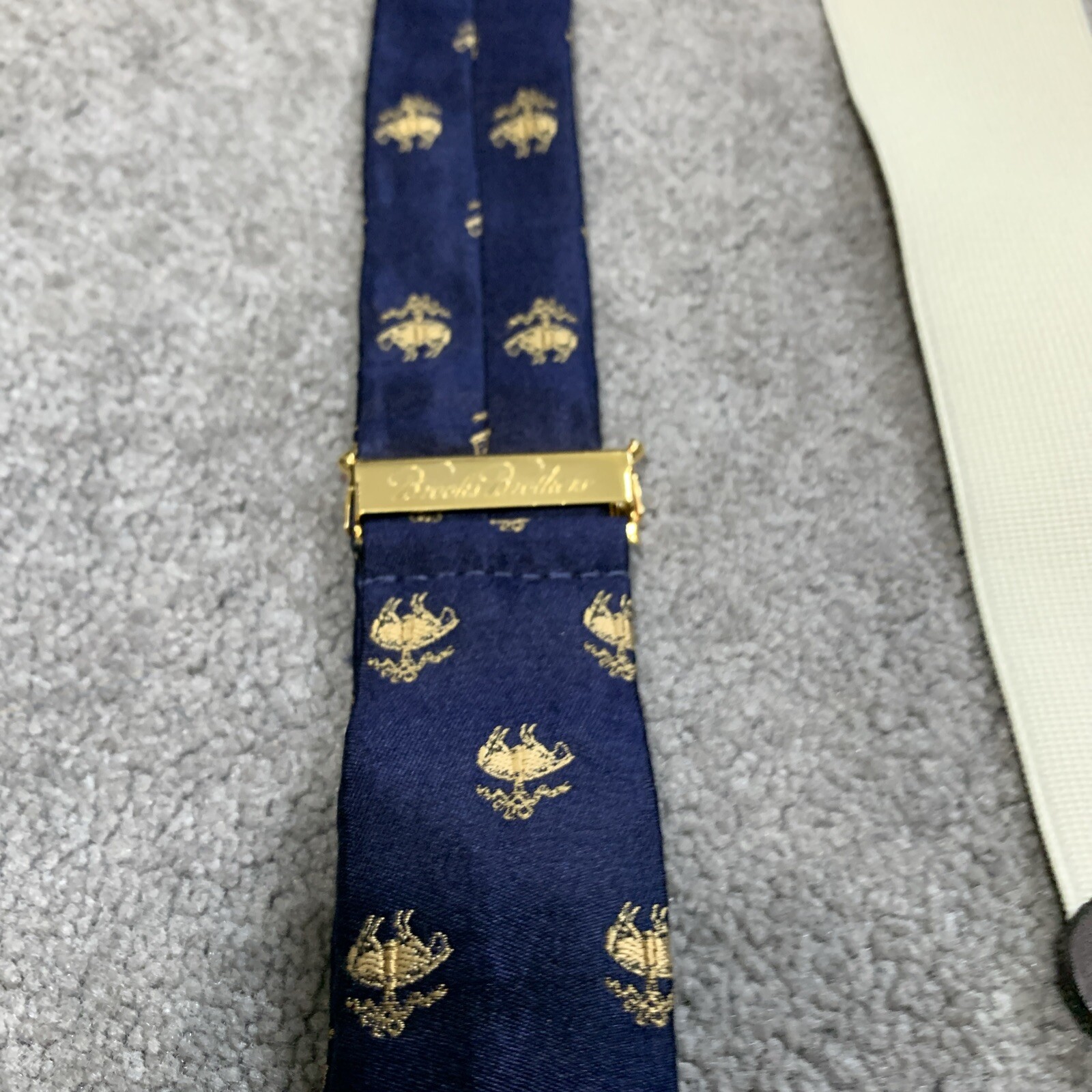Brooks Brothers Silk Suspenders Navy Blue with Golden Fleece Sheep Silk Leather