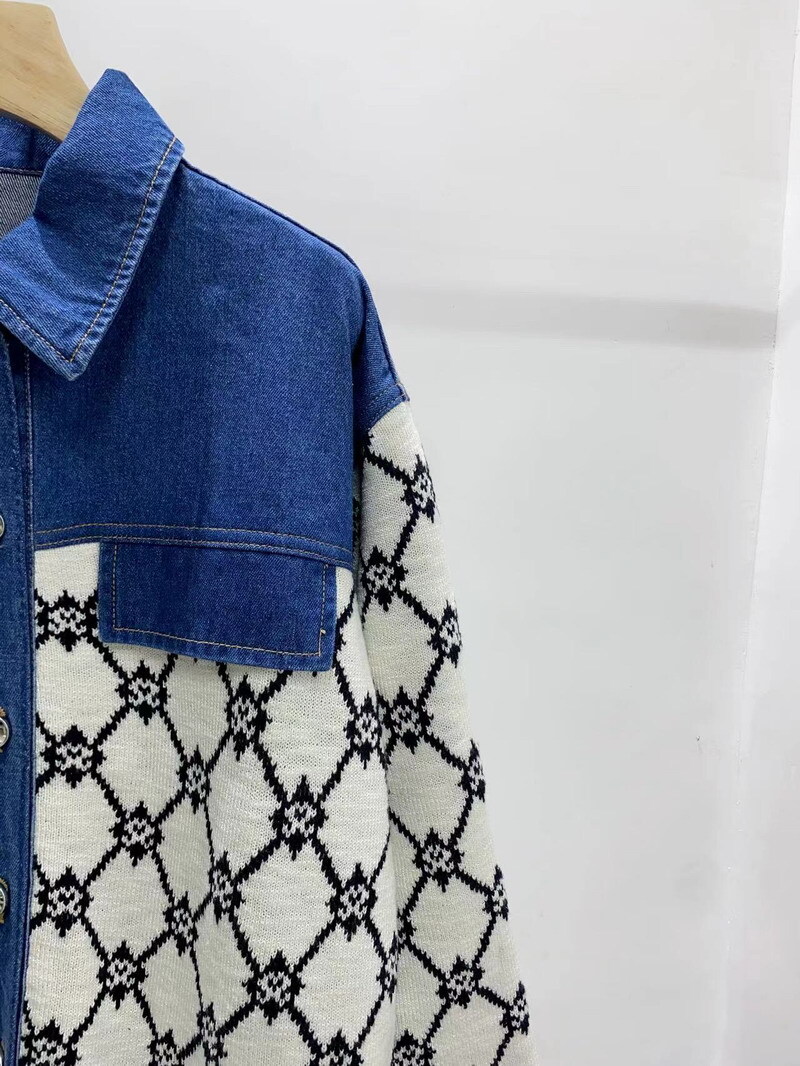 Sandro Cowboy splice Jacquard pattern letter cell knit cardigan Coats Jackets