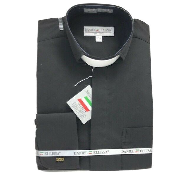 Daniel Ellissa Men Clergy Banded Collar Shirt Black White Tab Sizes 14.5 -22.5