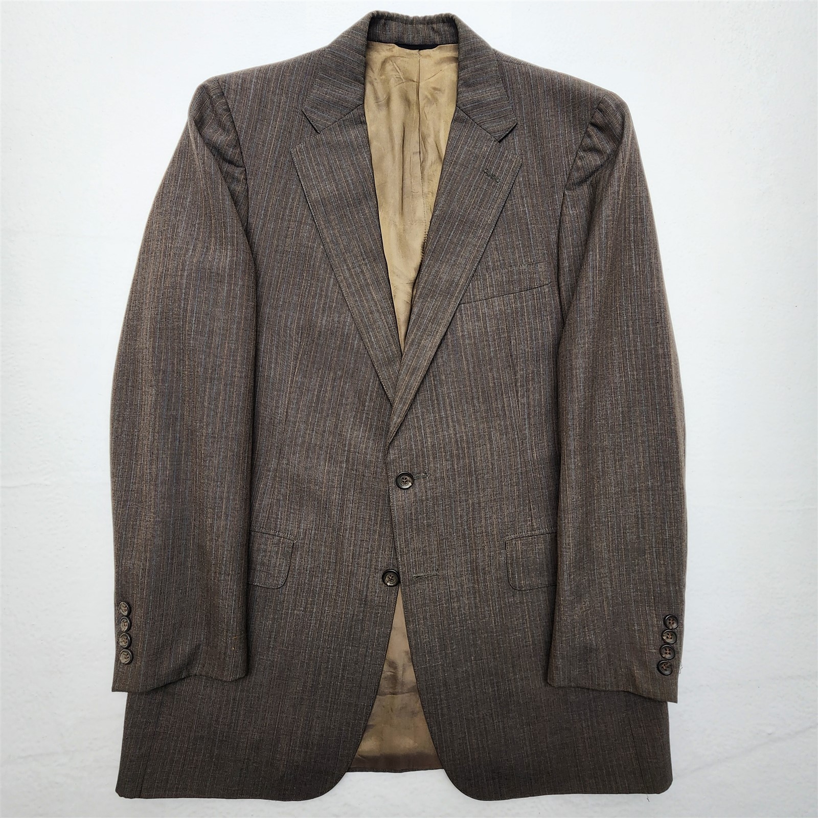Vtg Chaps Ralph Lauren USA 40R 34×32 Brown Nailhead Pinstripe 2Btn 2Pc Mens Suit