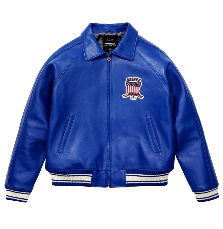 Avirex Men’s Real Leather Jacket Sheepskin Flight Bomber American Varsity Jacket