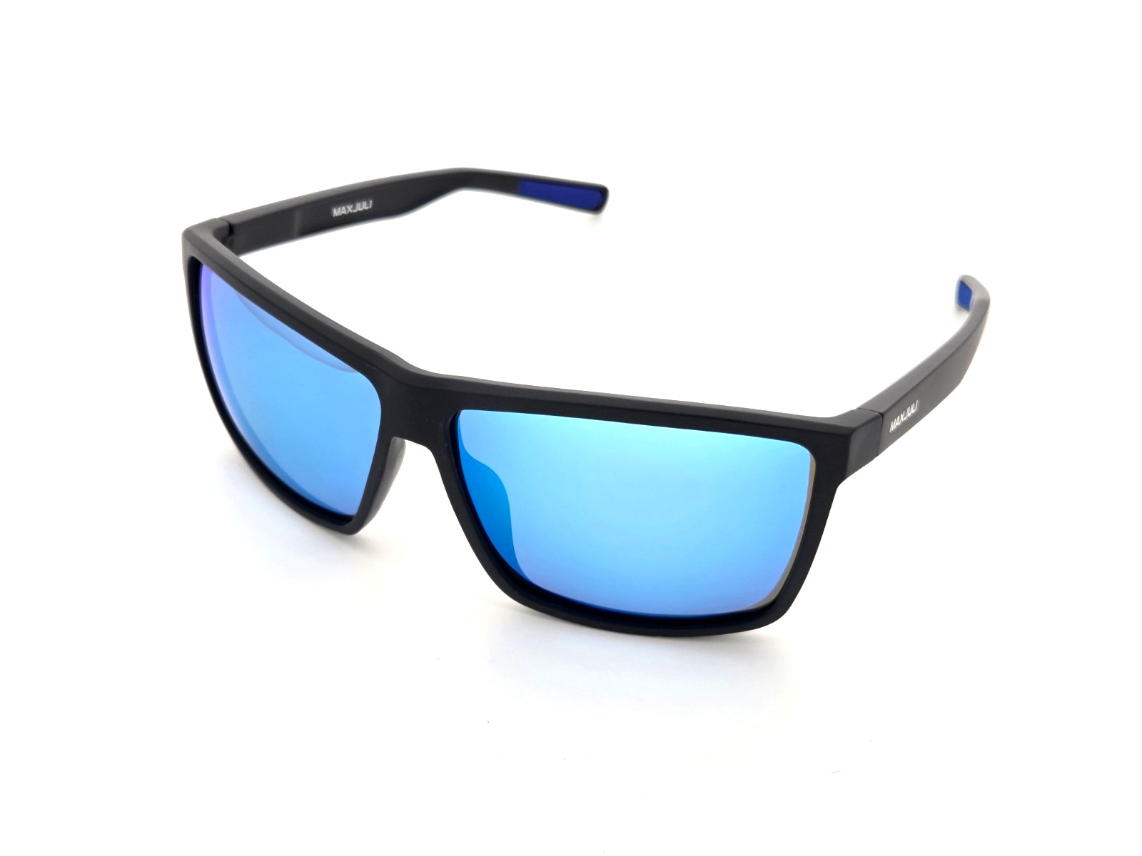 Men’s XXL Wide Fit Polarized Square Sunglasses Matte Black TR90 Blue Mirror Lens