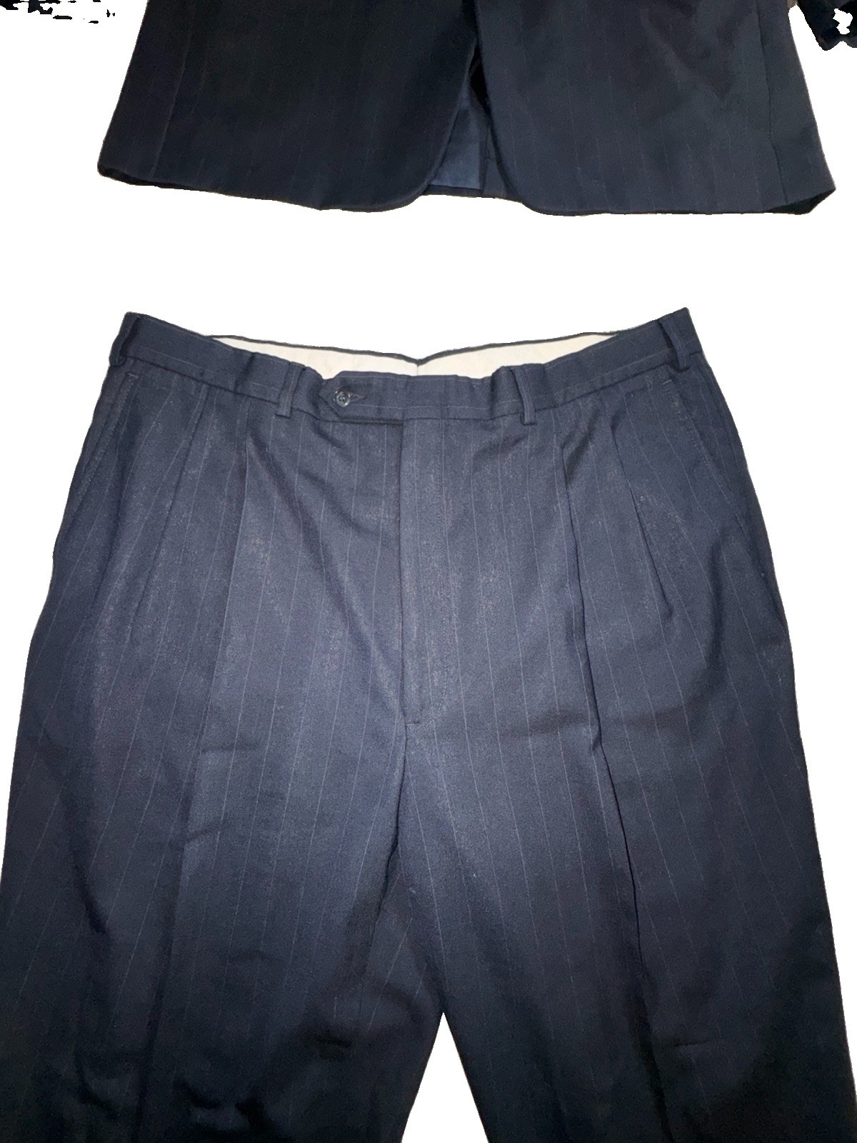 Hickey Freeman Collection Custom 100% Wool Navy Pinstripe Suit 44L Morton Britto