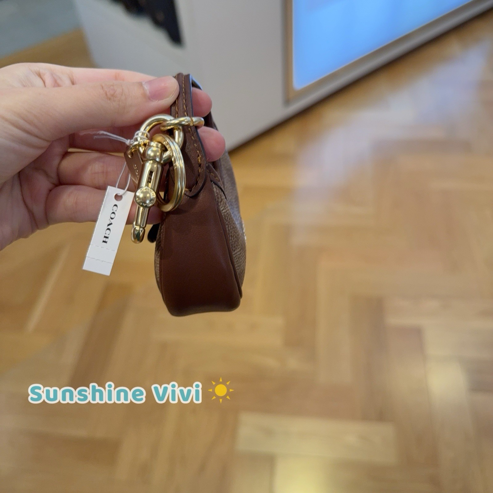 NWT Coach Mini Carmen Bag Charm In Signature Canvas Gold/Tan/Brown CBK67