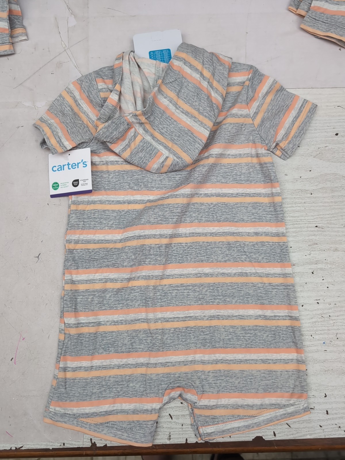 NWT Carter’s Baby Boy Grey/Orange Stripped Romper 24M BR1