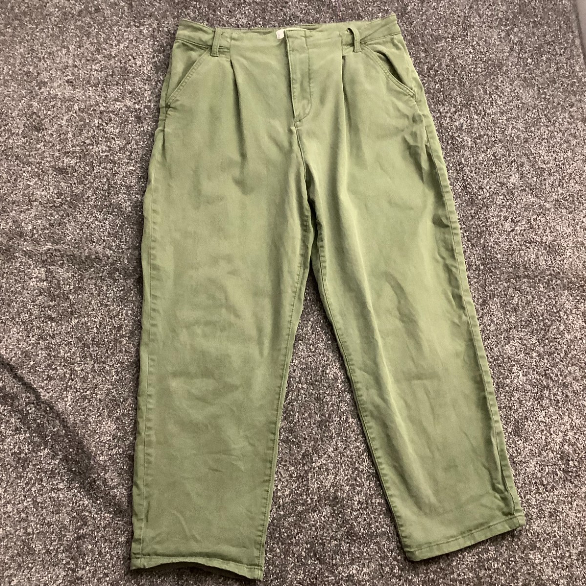 MNG Womens High Waisted Trousers UK 14 34in Waist 26in Leg Green Cotton Blend