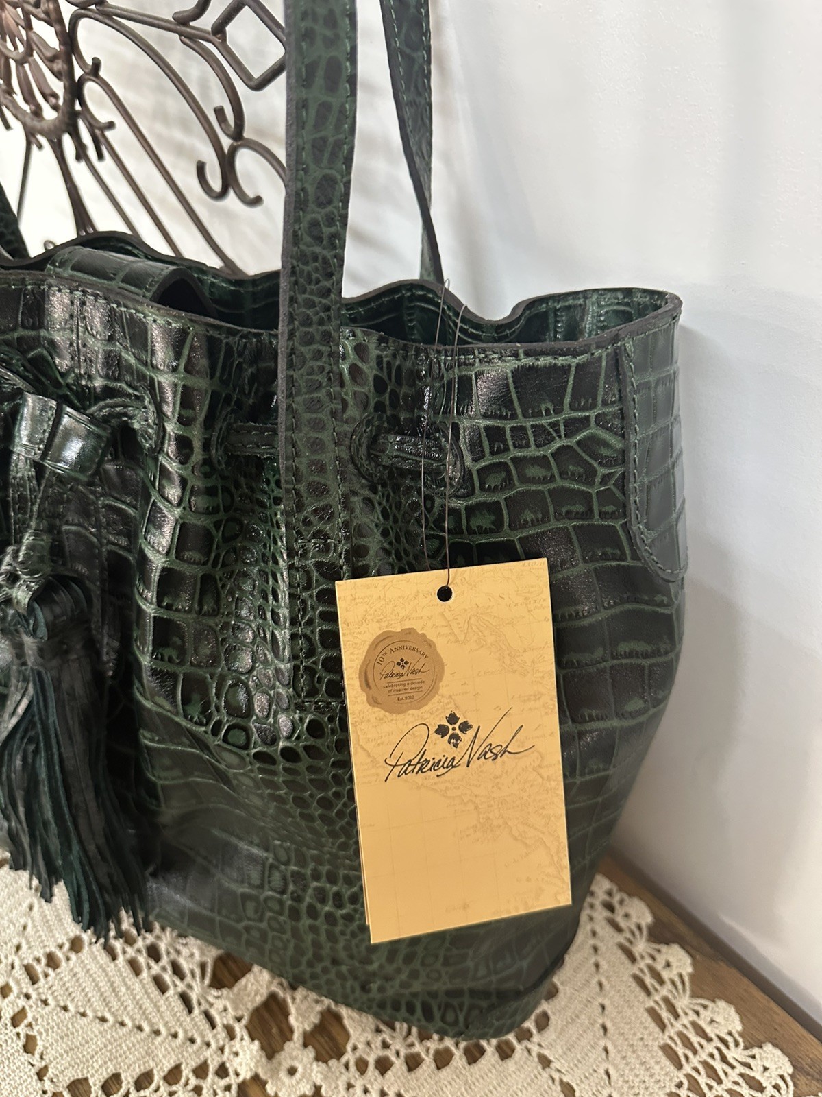 PATRICIA NASH Witney Tote Handbag Purse Green Croc