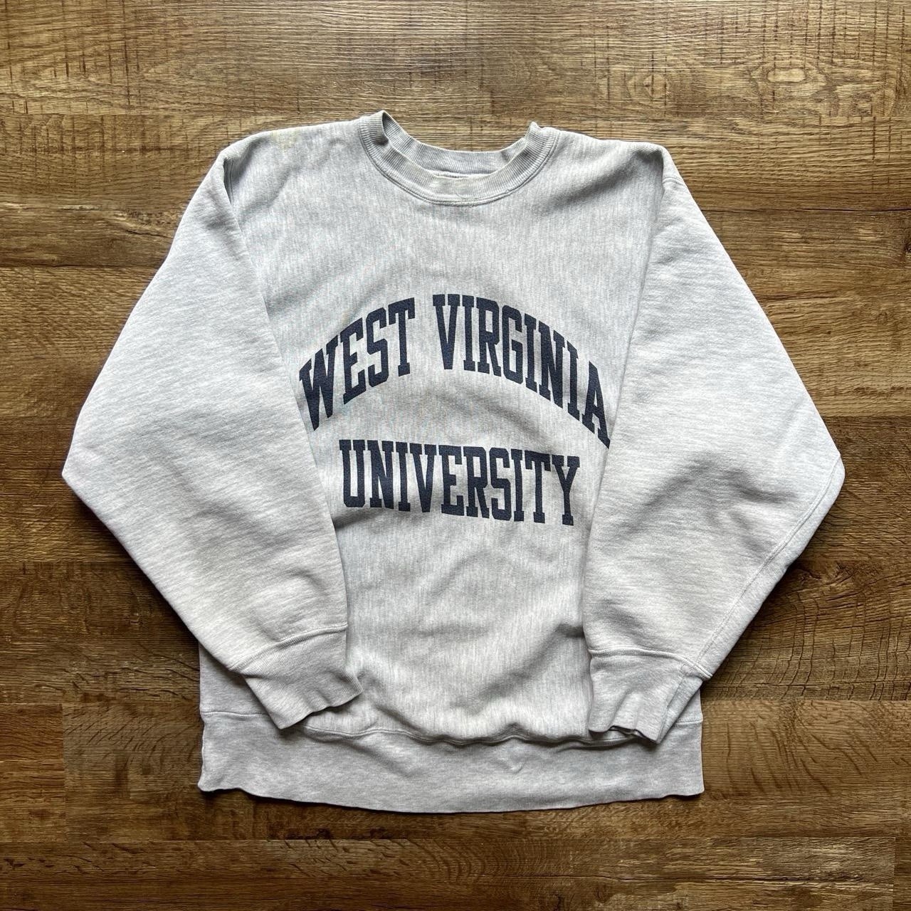 Vintage 80s Champion Reverse Weave Warmup West Virginia University Grey Crewneck
