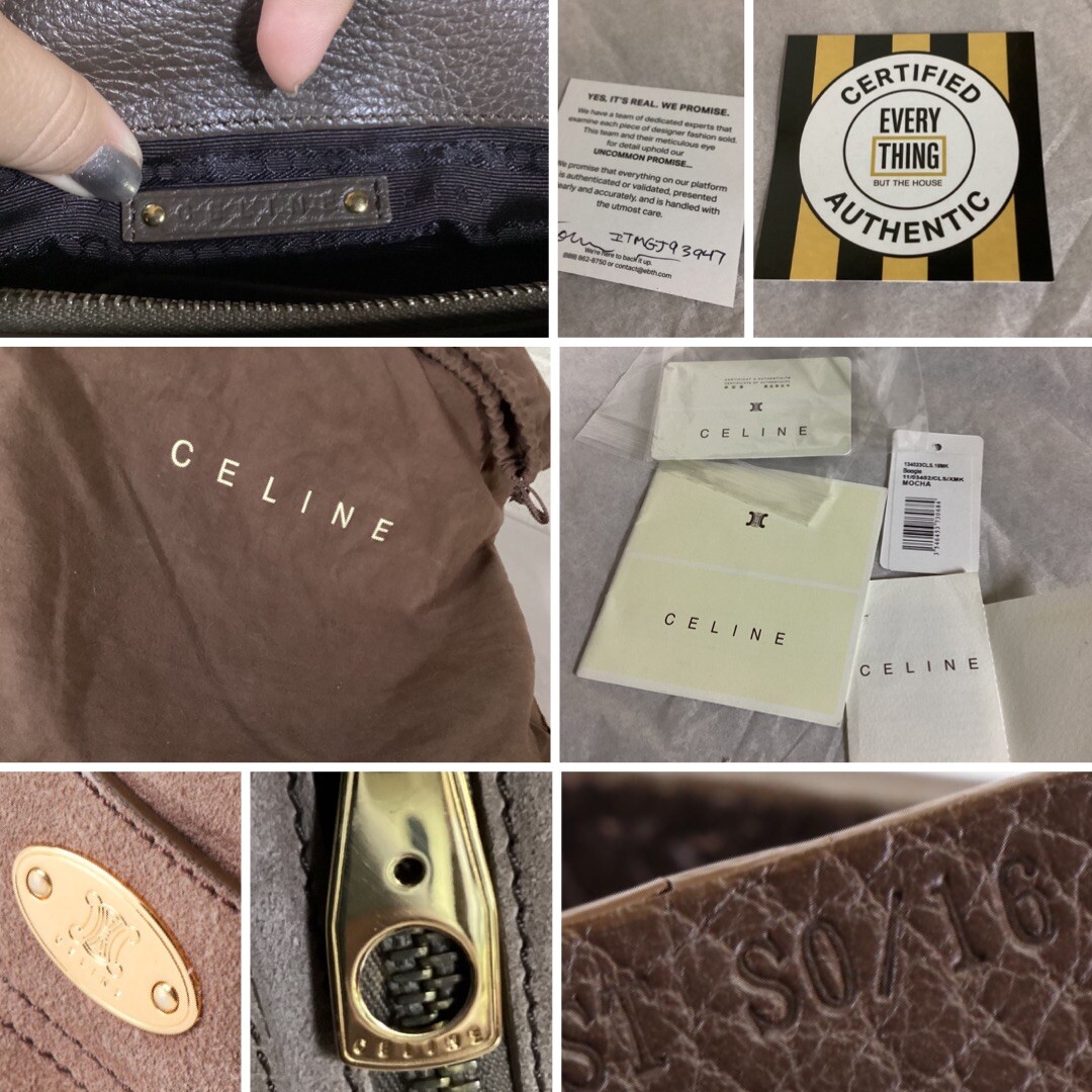 DARK ESPRESSO BROWN LEATHER CELINE “BOOGIE” CONTRAST STITCH SATCHEL BAG