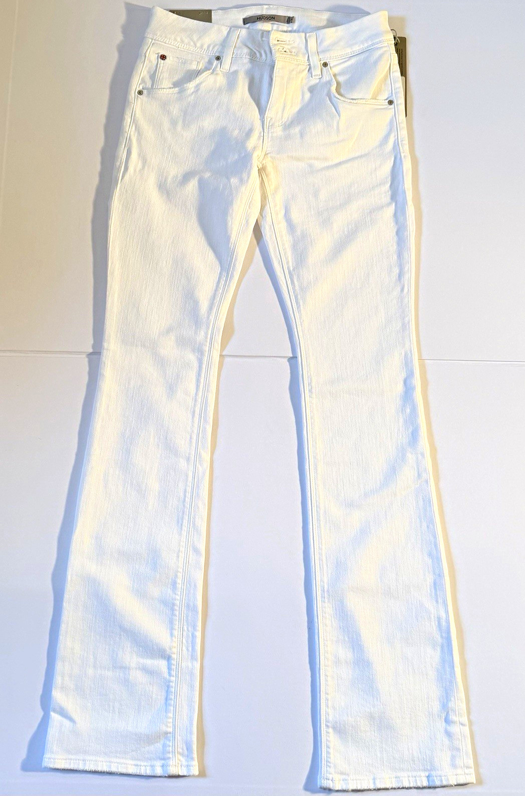 HUDSON Women’s White Mid-Rise Slim Bootcut Jeans 5-Pocket Logo Button