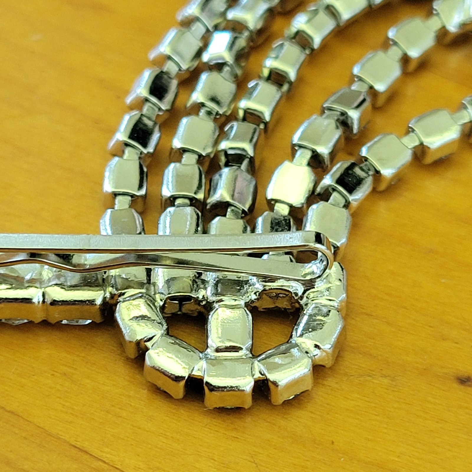 Vintage Clear Rhinestone Waterfall Hair Barrette Prong Set Bridal 3.25in