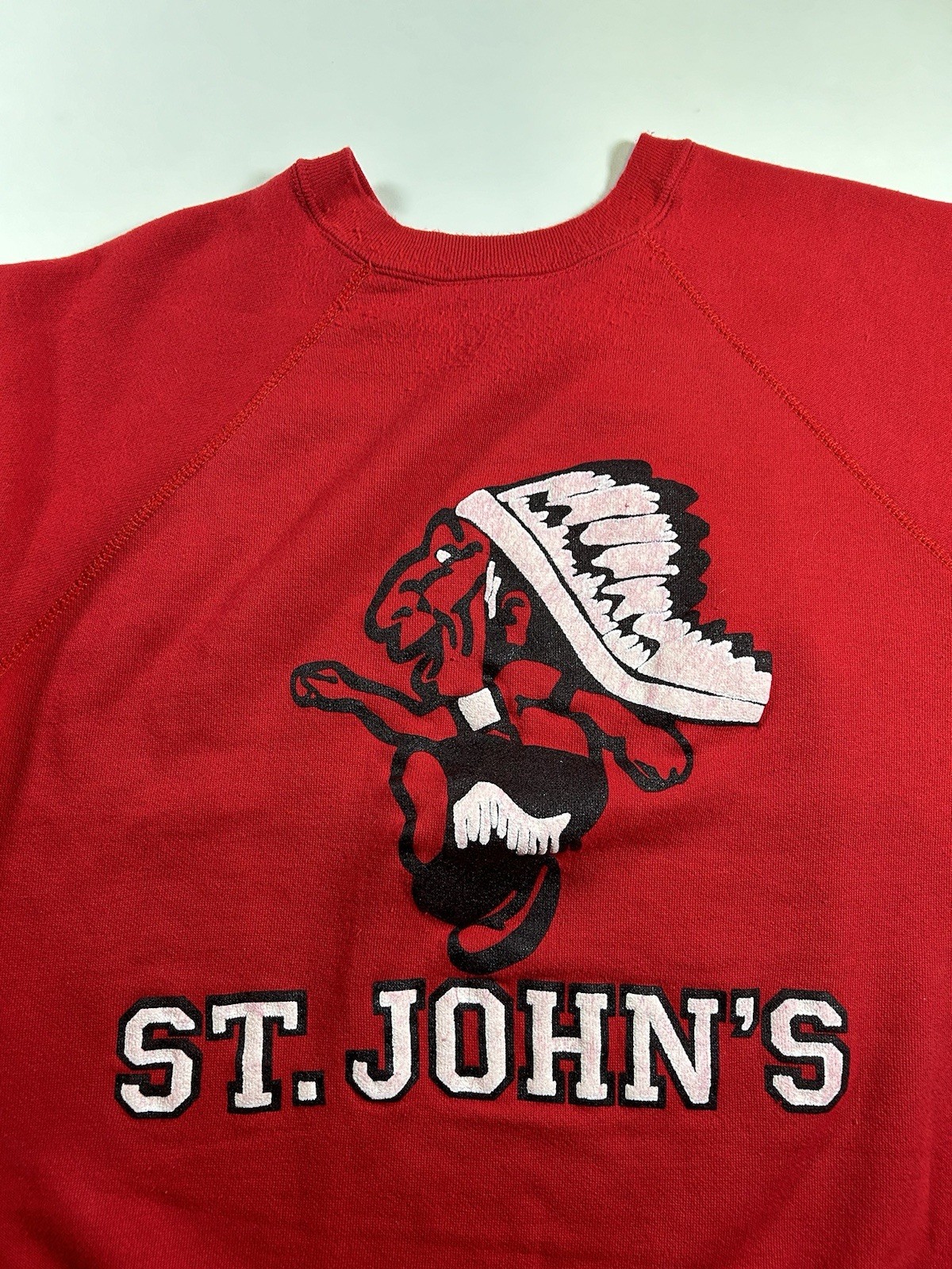 Vintage St John’s Red Storm Banned Logo Red Crewneck Sweatshirt 22.75×26.75 Rare