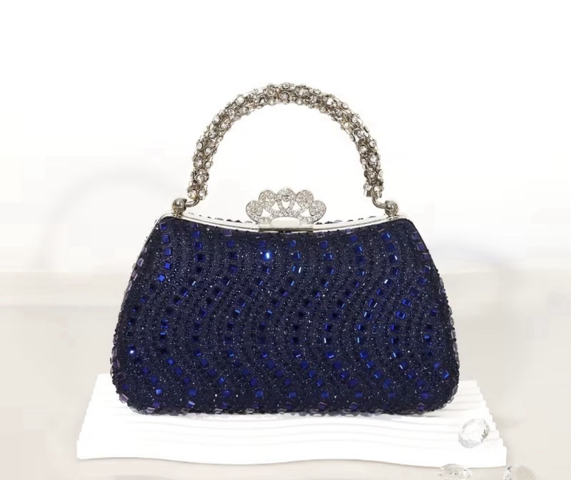 Women’s Green Crystal Rhinestone Rectangle Clutch Top Handle, Clasp, Chain Strap