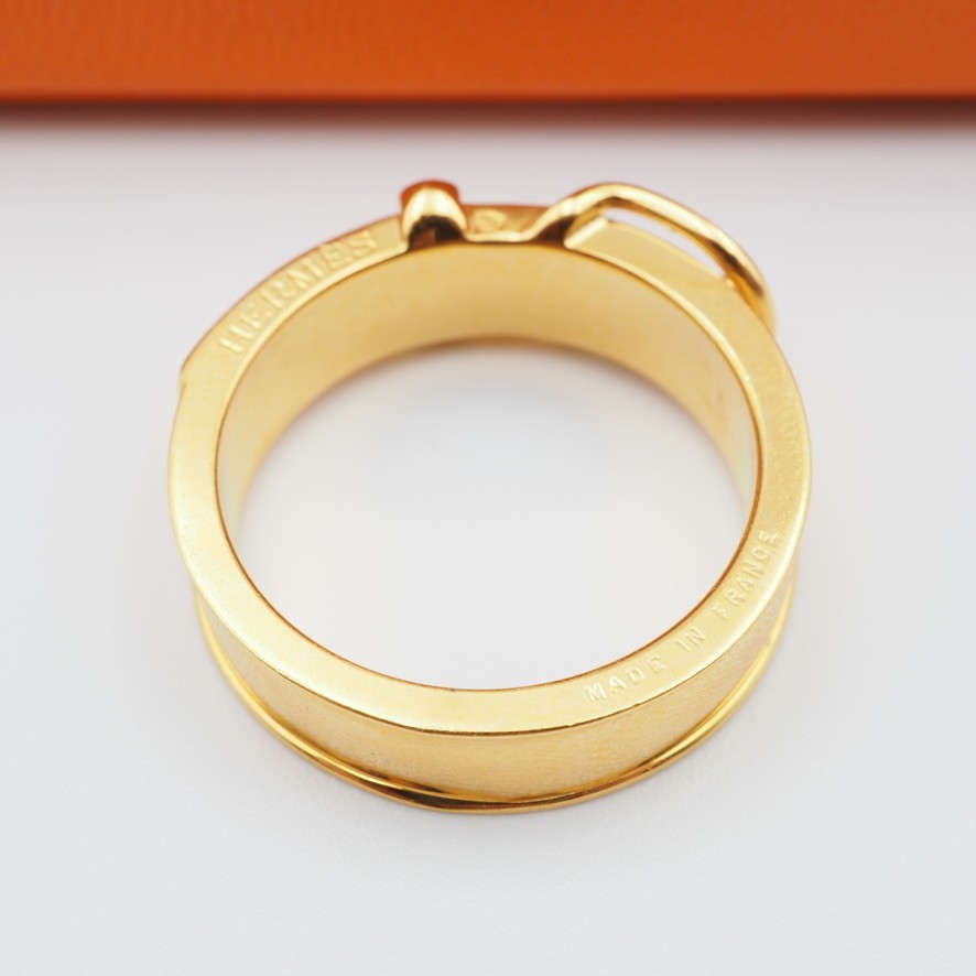 [EXC] HERMES Scarf Ring Belt Motif Design Gold Plating Japan w/Box