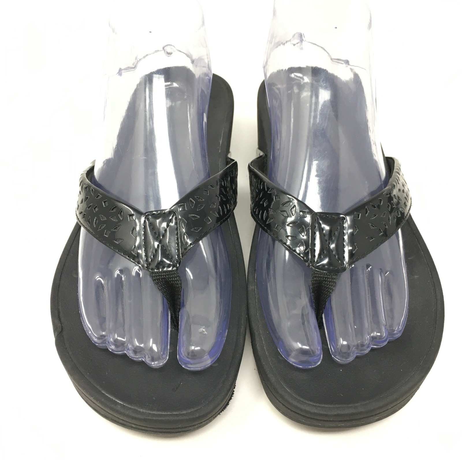 Vionic Zuma Flip Flops Sandals Shoes Womens Size 8 Black Patent Slide Orthotic