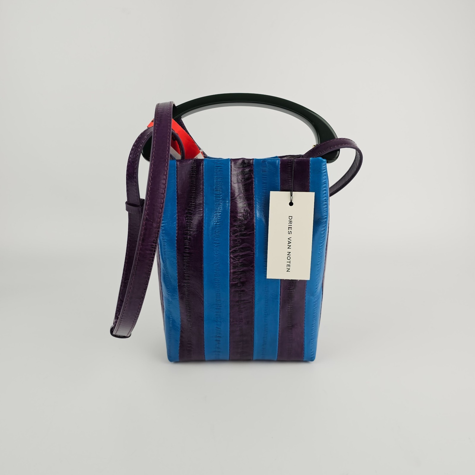 DRIES VAN NOTEN Striped Blue Top Handle Bag New & Authentic