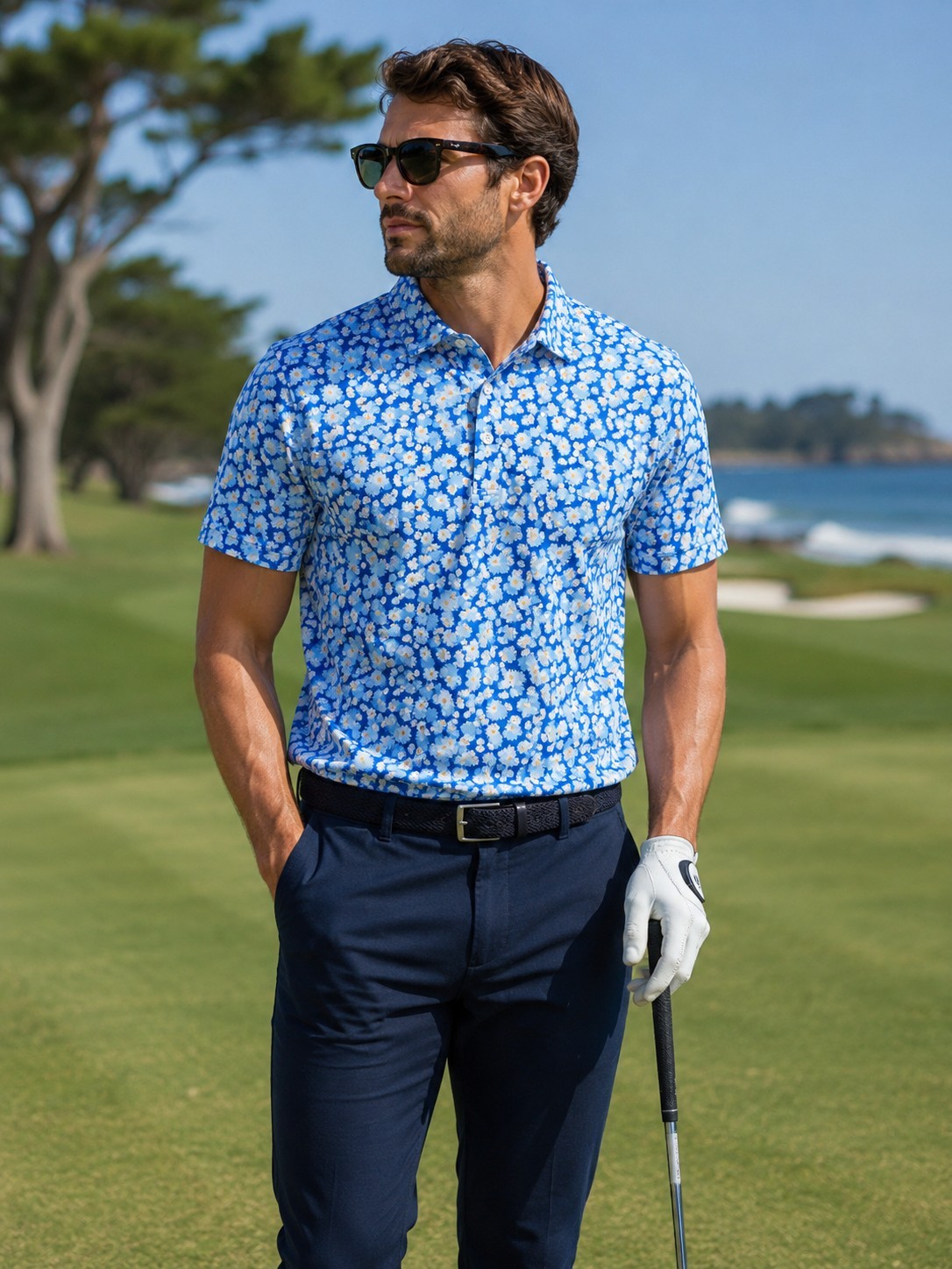 Sunday Swagger Maldives Men’s Medium Polo Shirt Short Sleeve Performance Floral