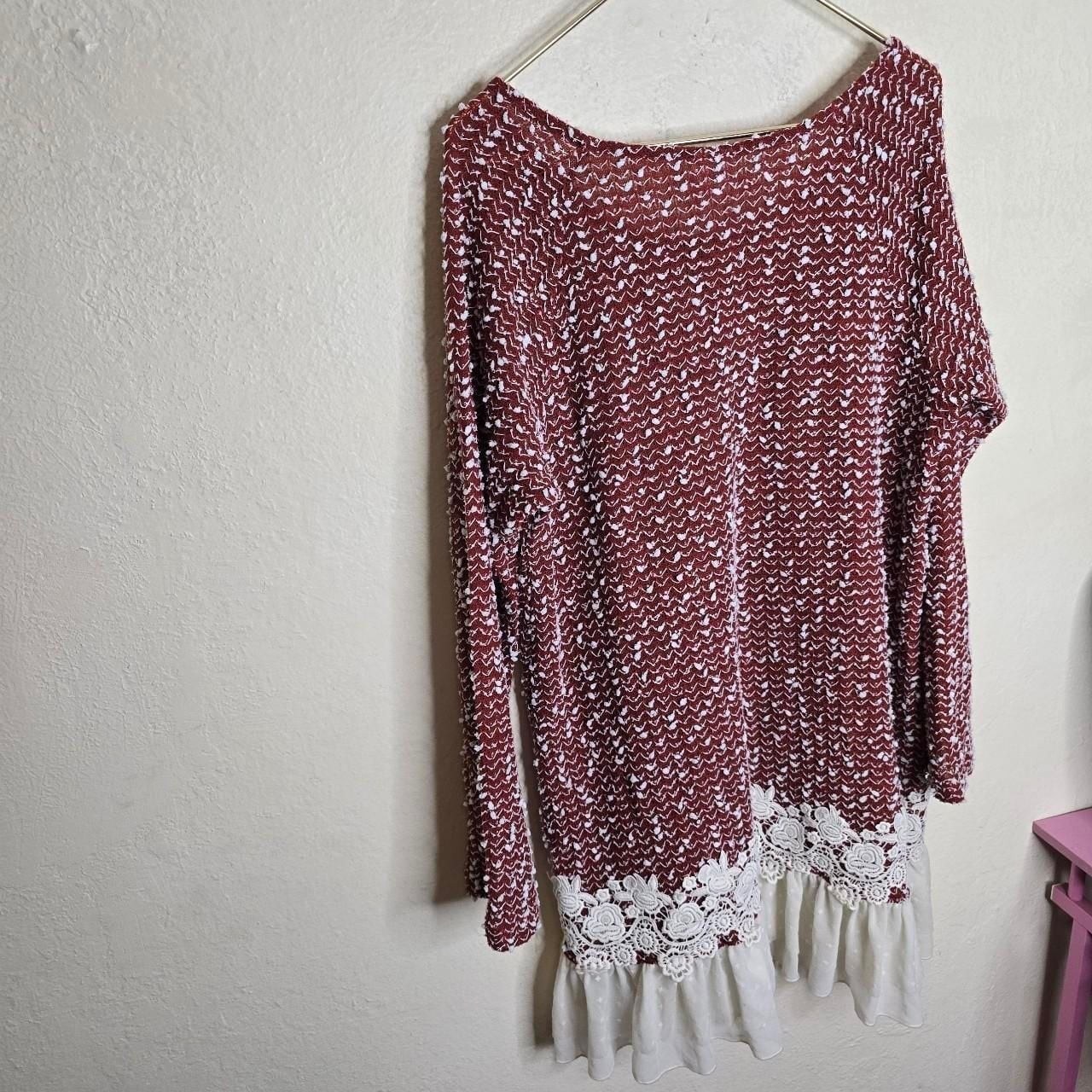 Burgundy Popcorn Knit Lace Ruffle Tunic Dress