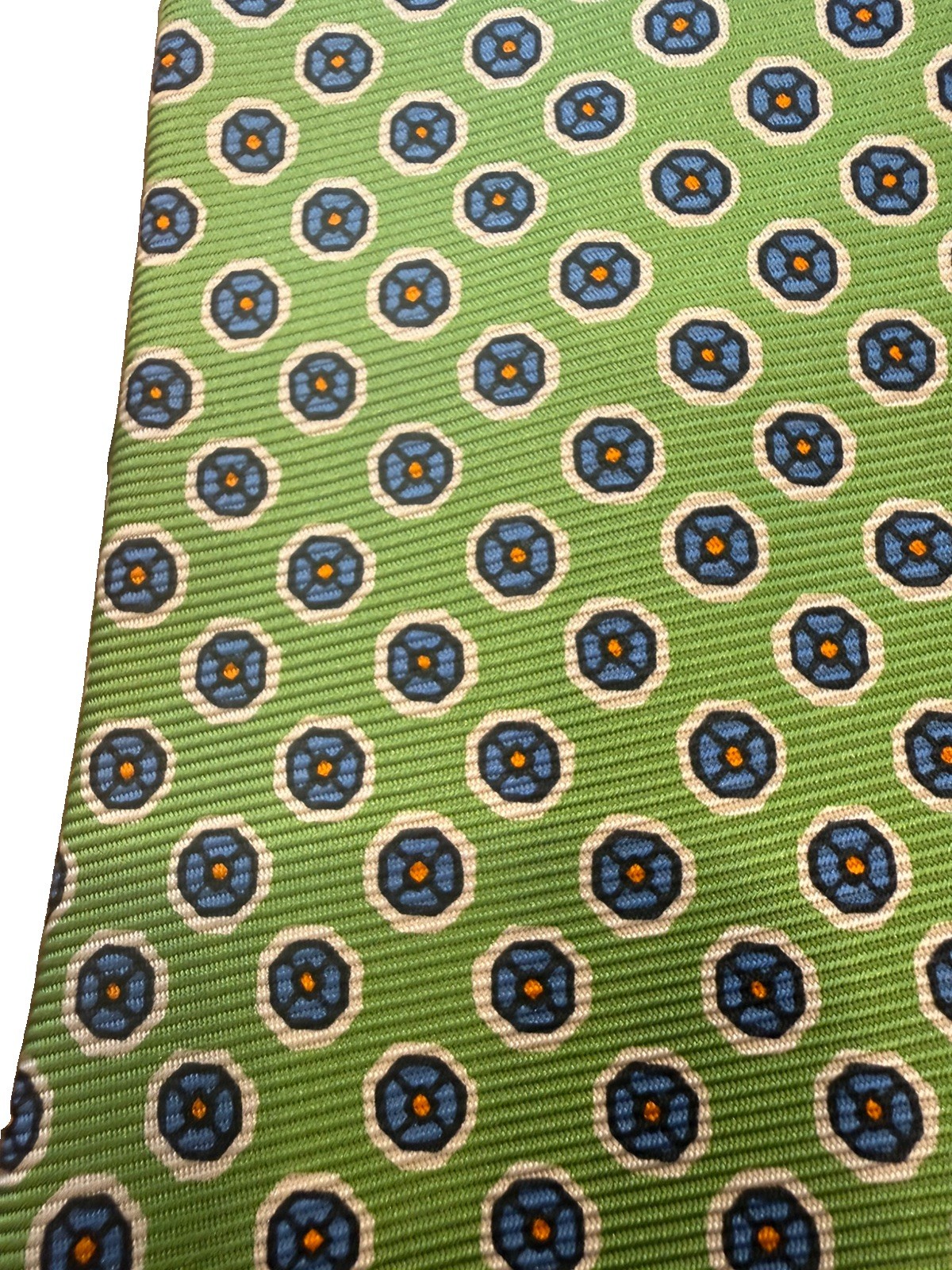 Polo Ralph Lauren Men’s Woven Silk Tie Green Blue White Geometric Logo