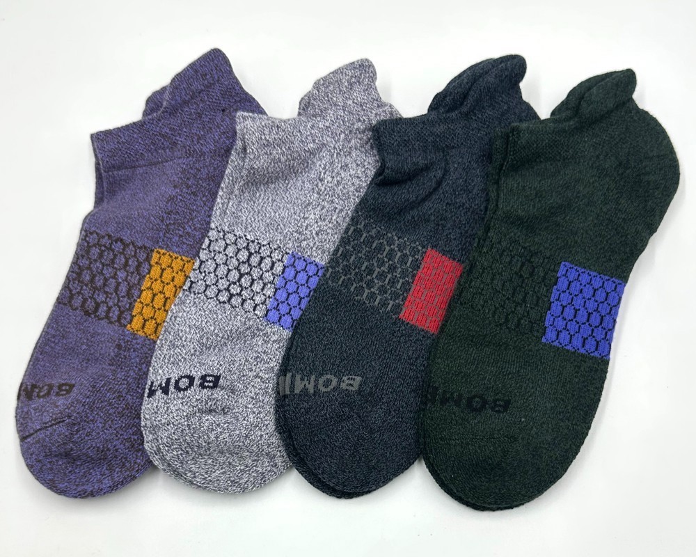 4 pairs Bombas Men’s Cushion Marl Honeycomb Ankle Socks Size Large 4 Colors NEW