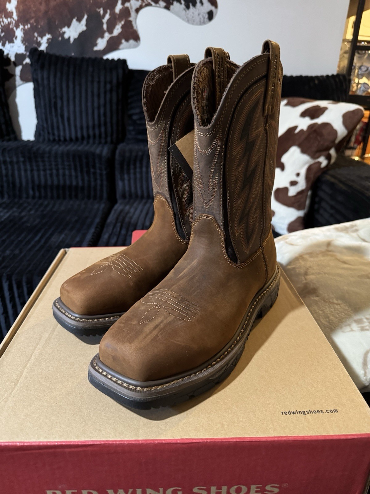 Red Wing Shoes Men’s Brown Leather Pull-On Western Work Boots US 8 D