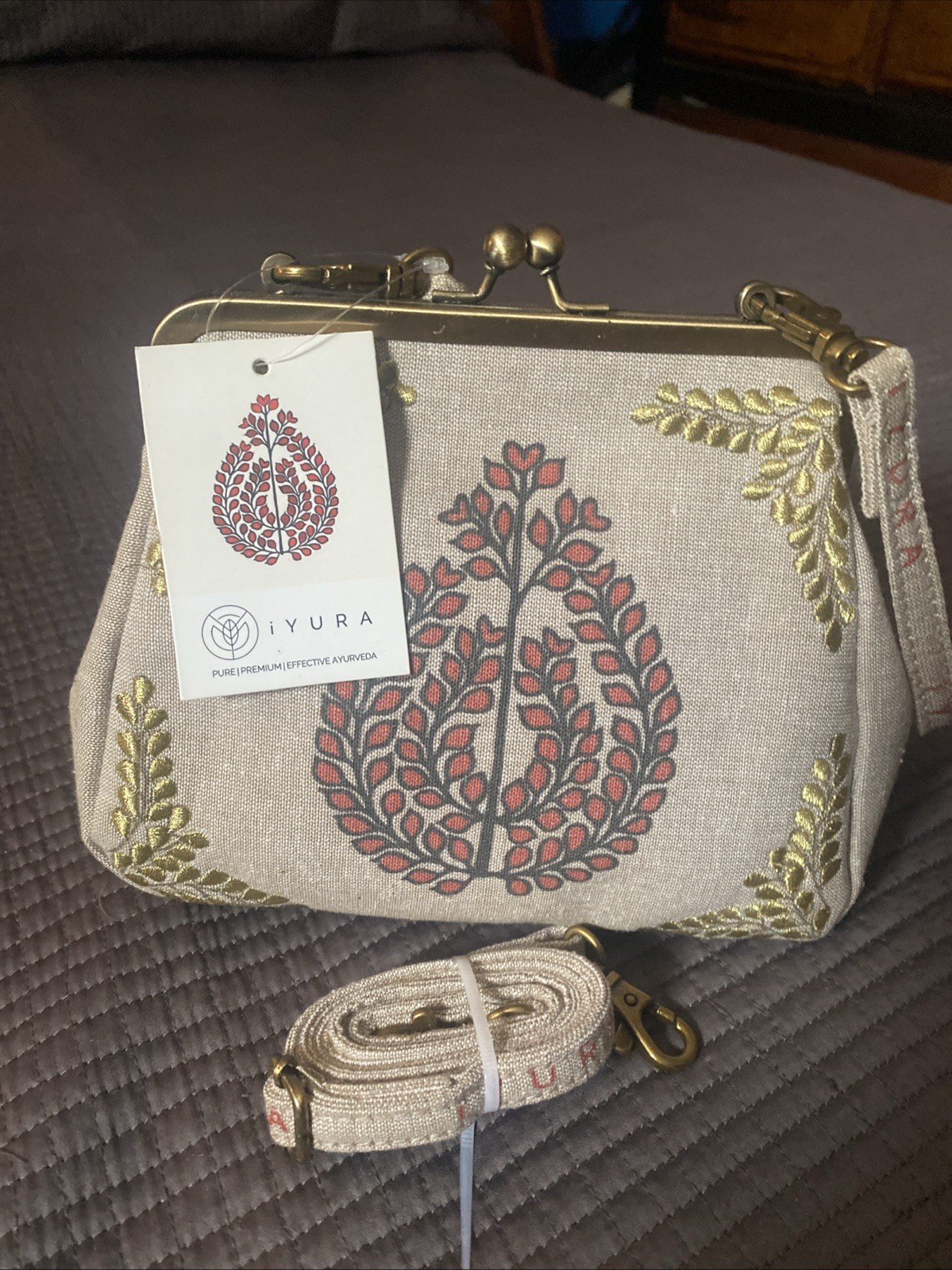 NWT IYURA Embroidered Cotton Mini Bag Crossbody or Handbag. It’s A Beauty.